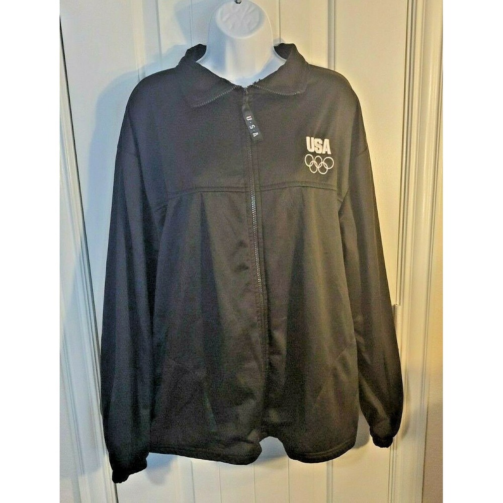 US Olympic Committee Black Light Weight Zip Up Warm-Up Jacket‎ XL Made in USA